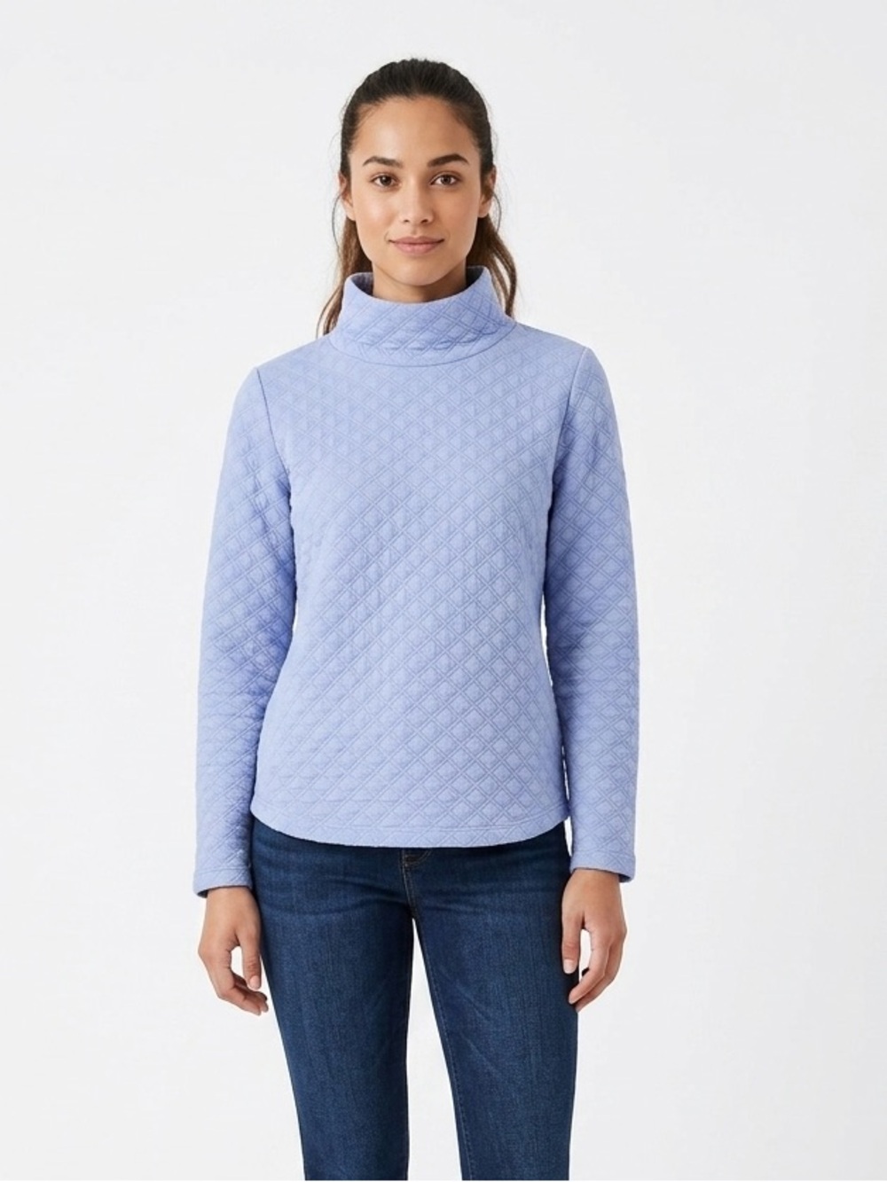 J. Crew Quilted Mockneck Pullover Periwinkle Diamond Knit Sweatshirt Size XS